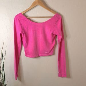 HOLLISTER vivid pink crop top with long sleeves and a scoop back neck